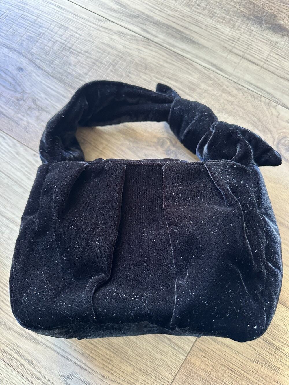 J.Crew Factory Black Velvet Handbag Knotted Handle Bag EUC